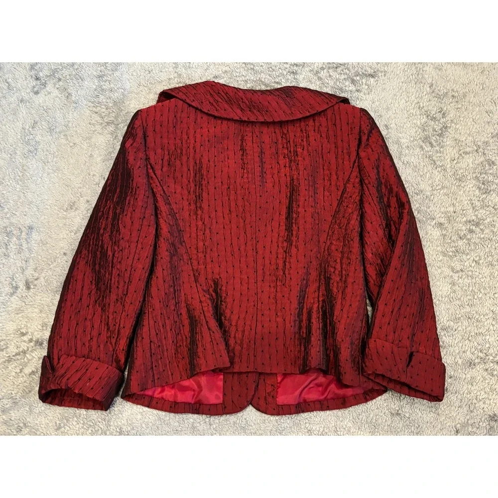 Jones New York Blazer Womens 12 Red Jacket Polyester Blend Black Lace Overlay
